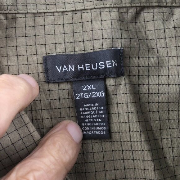 Van Heusen Mens Shirt Size 2XL Short Sleeve Button Down Checkered Casual Beige - Picture 3 of 10